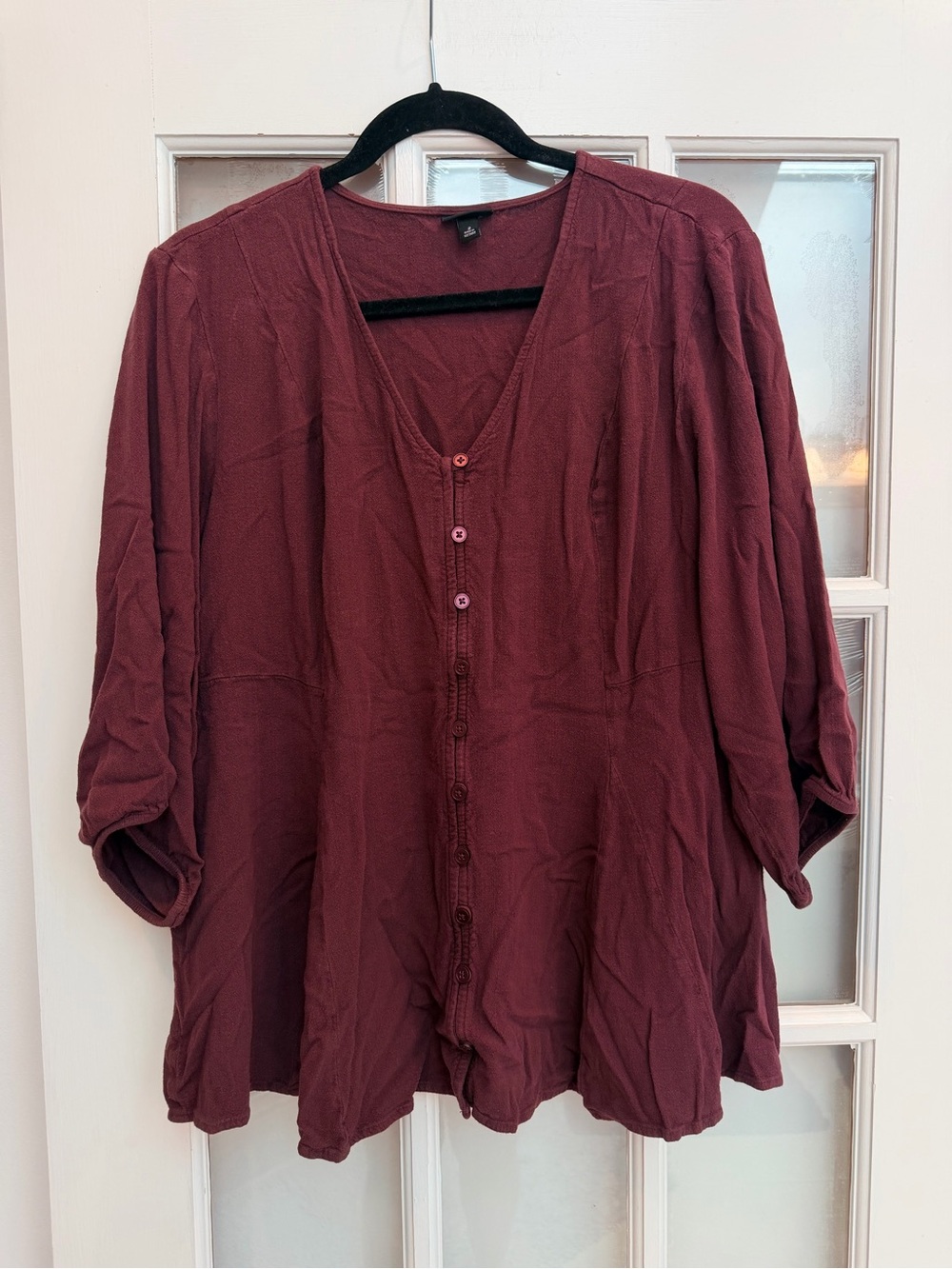 Torrid Chic Cottagecore Relaxed V-Neck Button-Front Tunic Burgundy Plus Size 2X